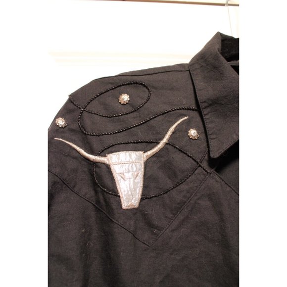 Vintage Lilia Smitty - Black Western Cowboy Shirt with Silver Bulls - Picture 8 of 9